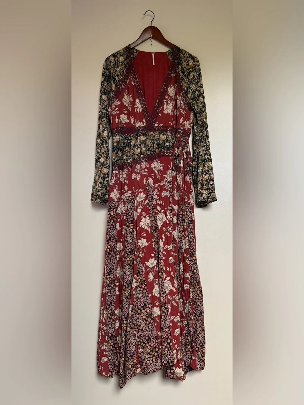 Free People Rust Floral Patchwork Maxi Dress
